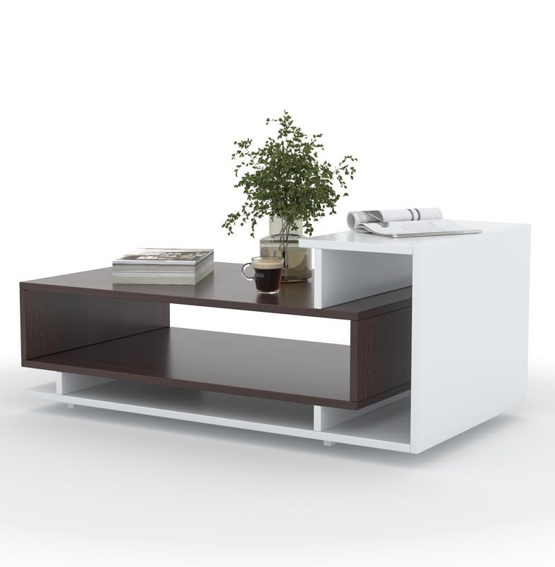 Zyra Modern Coffee Table with Storage – White & Wenge