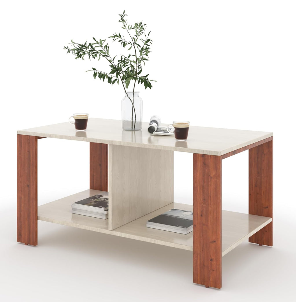 Mivo Coffee Table with Dual Shelf – Acacia Light & Pine