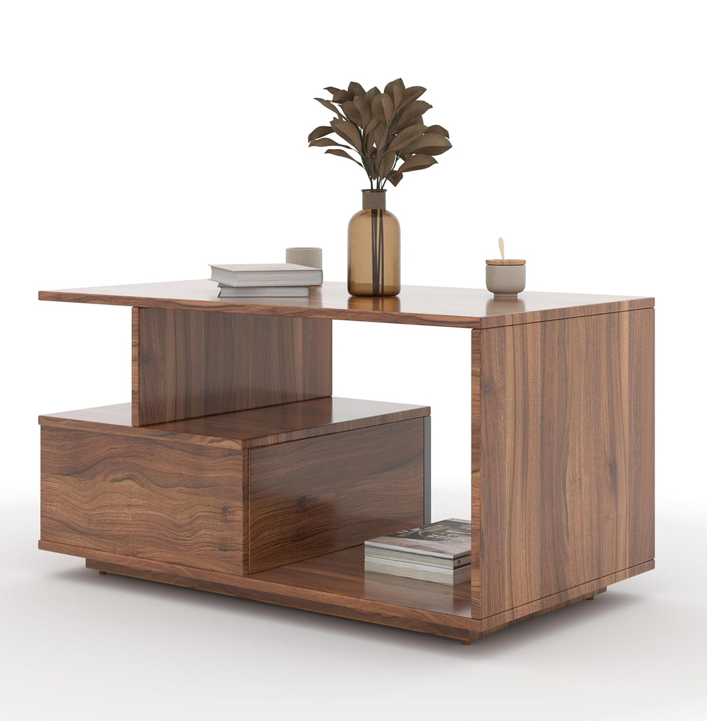 Drave Coffee Table with Drawer – Walnut & Grey