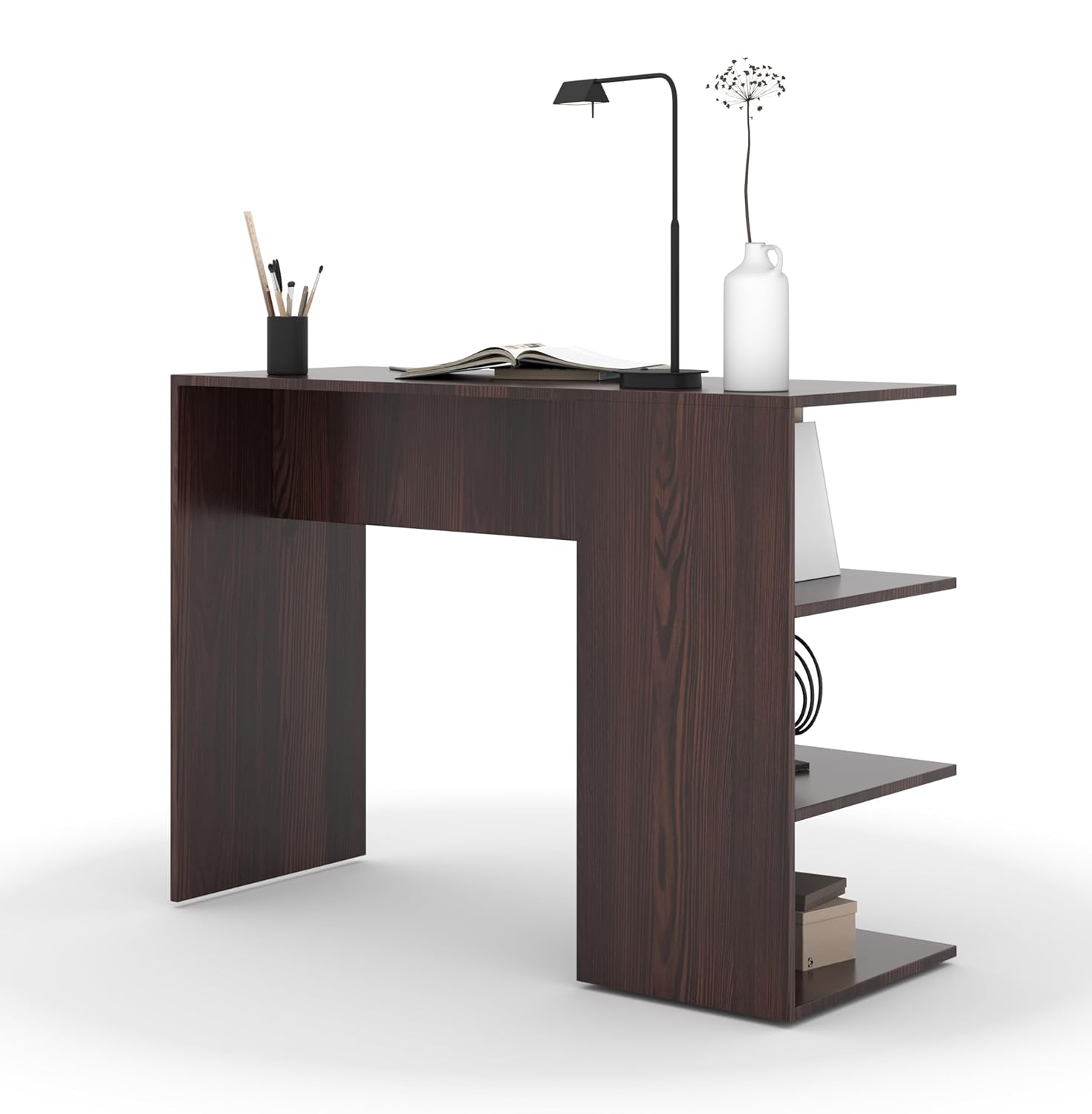 Compact Study Table with 3 Open Shelves – Wenge