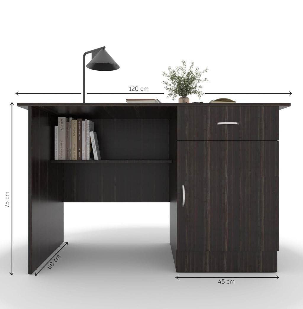 Study Desk with Drawer & Cabinet – Teak Walnut