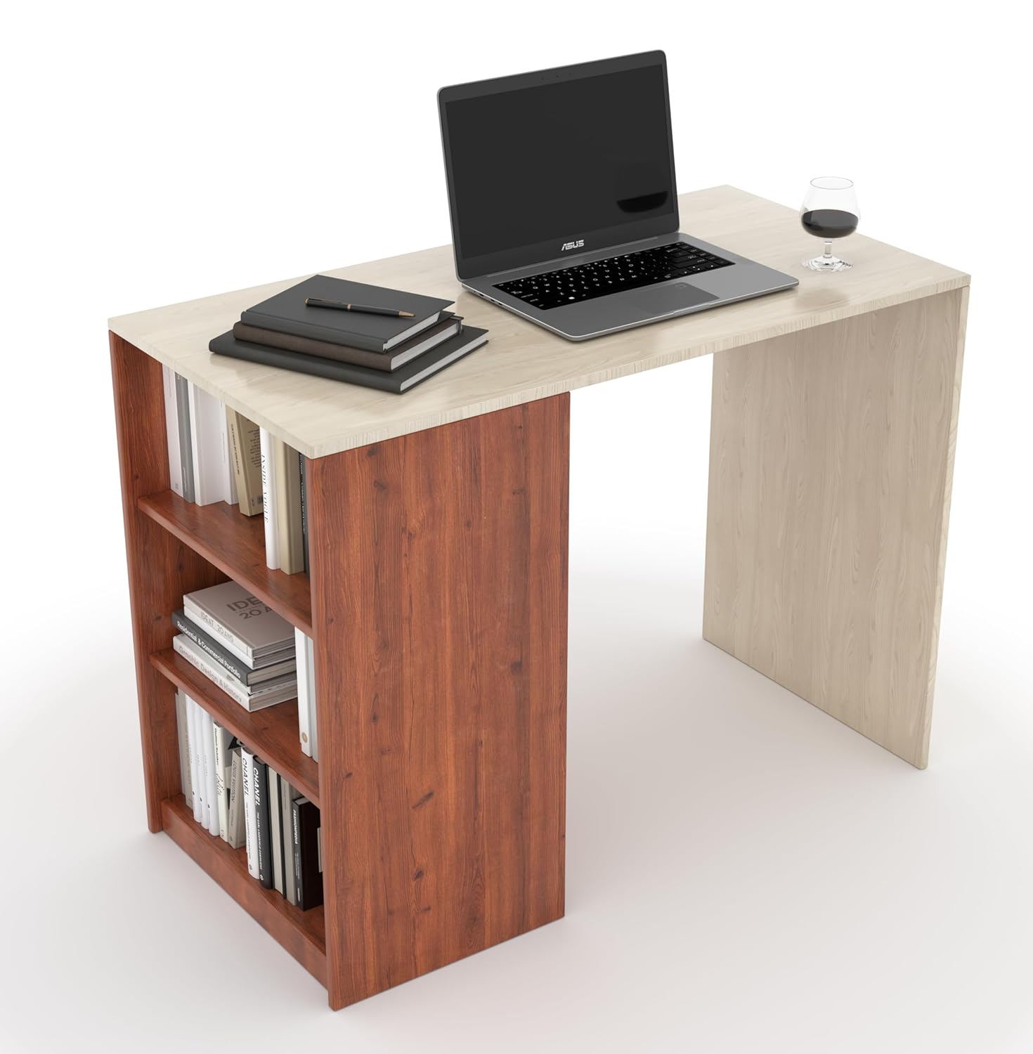 Study & Office Table with 3 Open Shelves – Acacia Pine