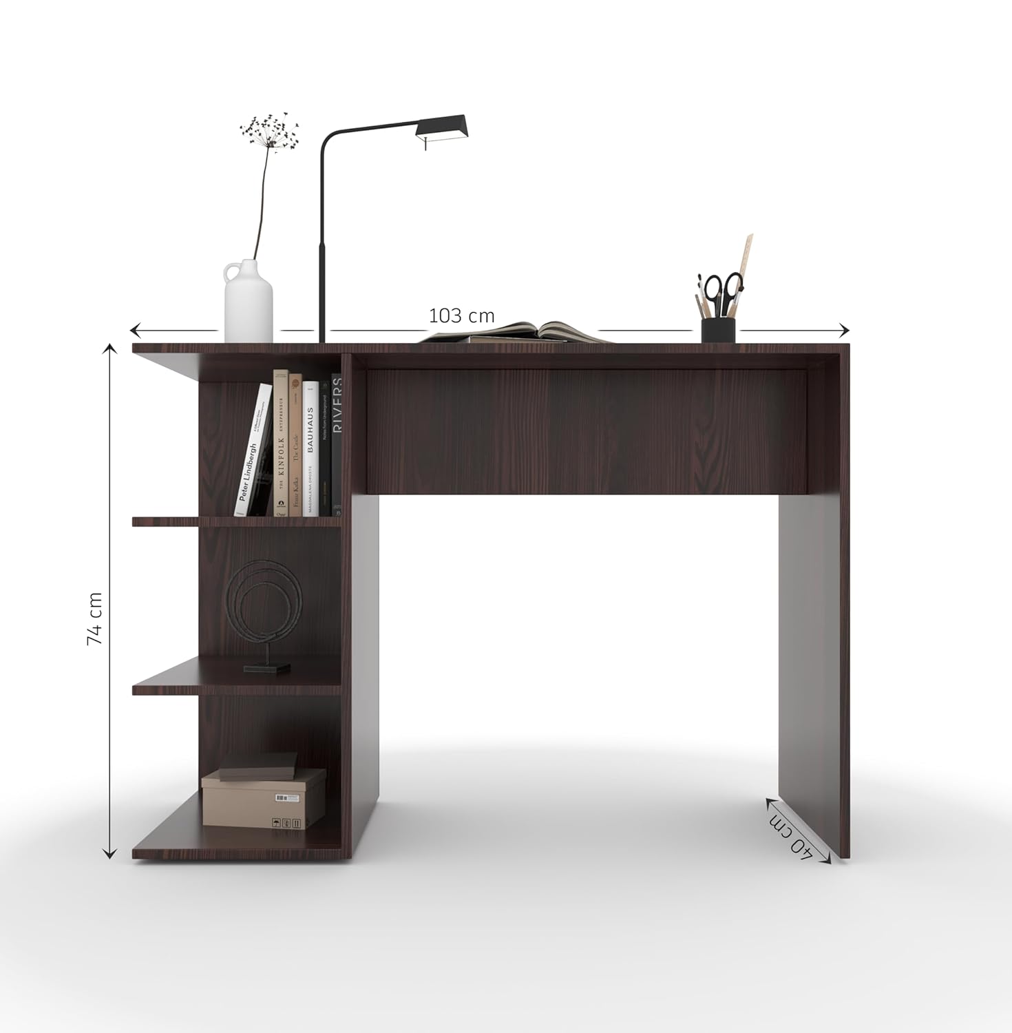 Compact Study Table with 3 Open Shelves – Wenge