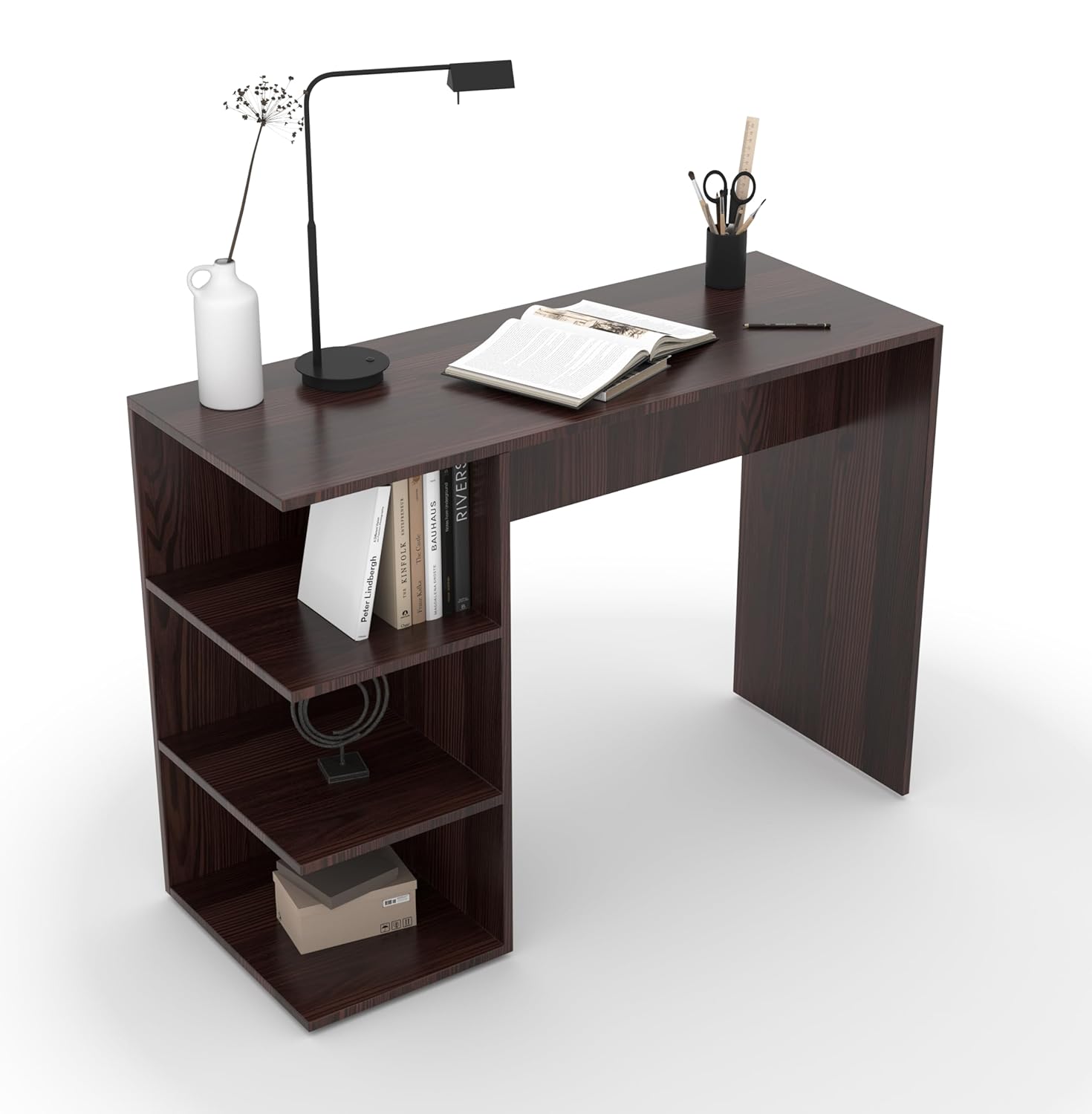 Compact Study Table with 3 Open Shelves – Wenge