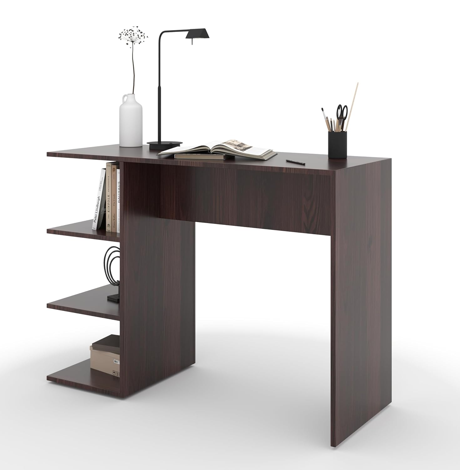 Compact Study Table with 3 Open Shelves – Wenge