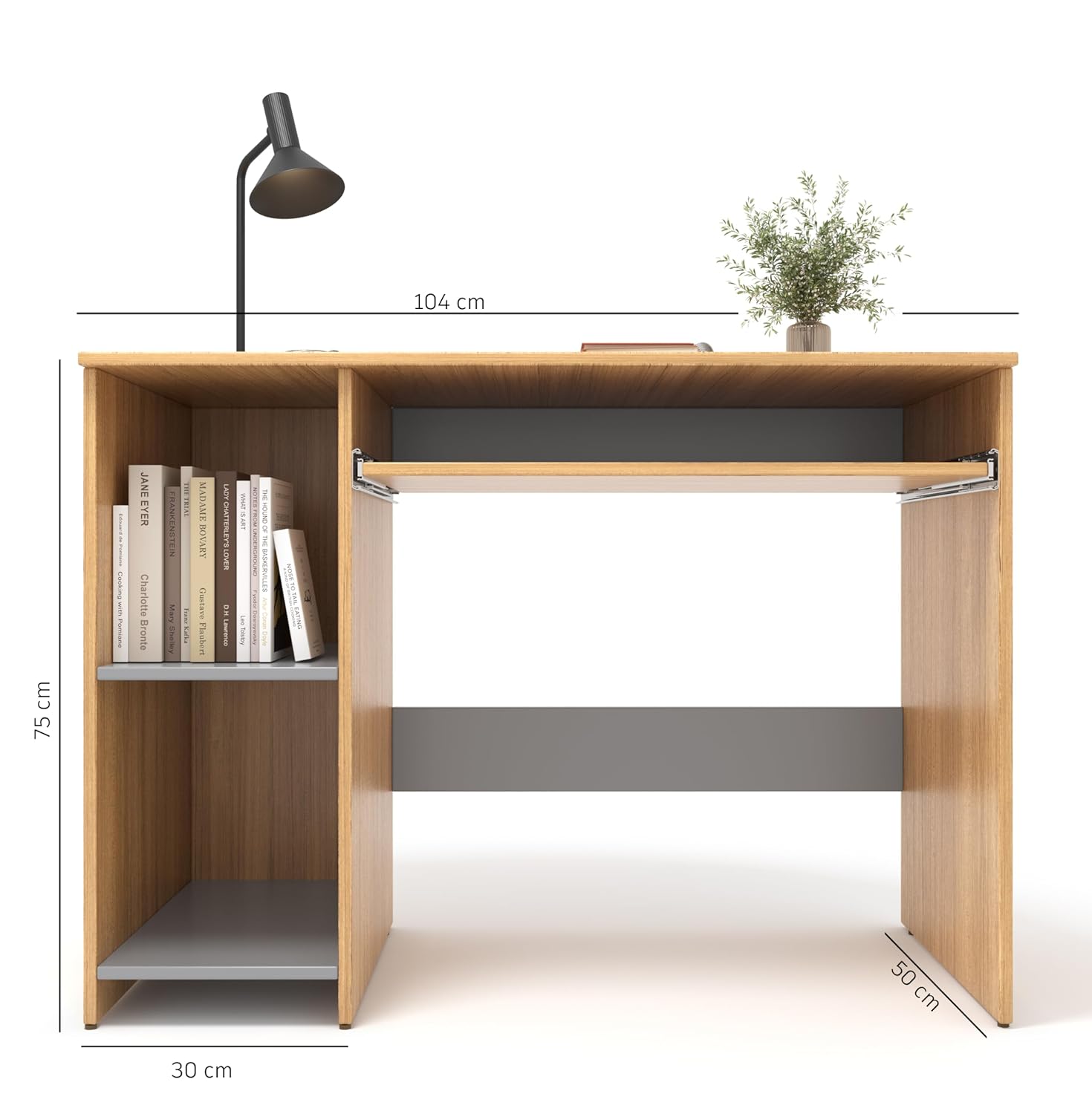 Study Desk with Keyboard Tray – Urban Teak & Grey