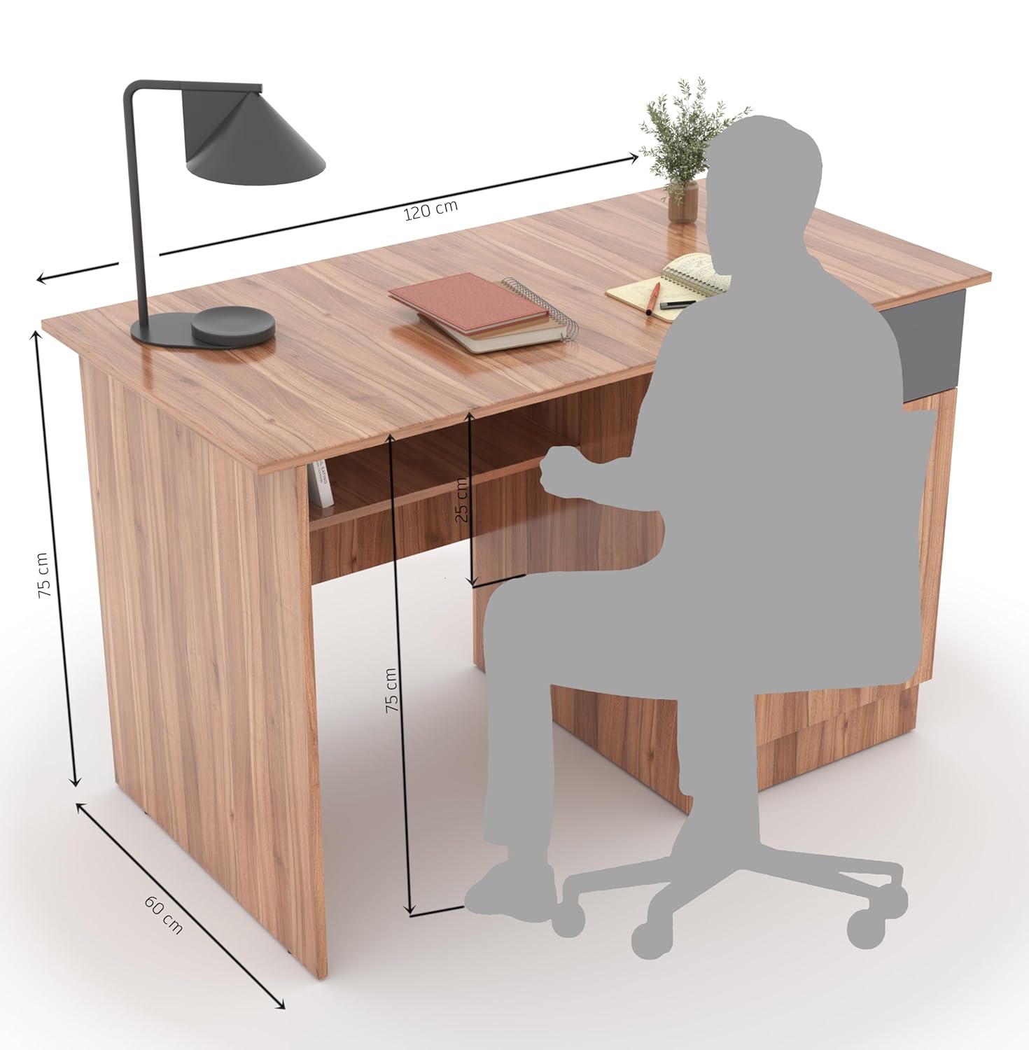 Study Desk with Drawer & Cabinet – Lyon Walnut