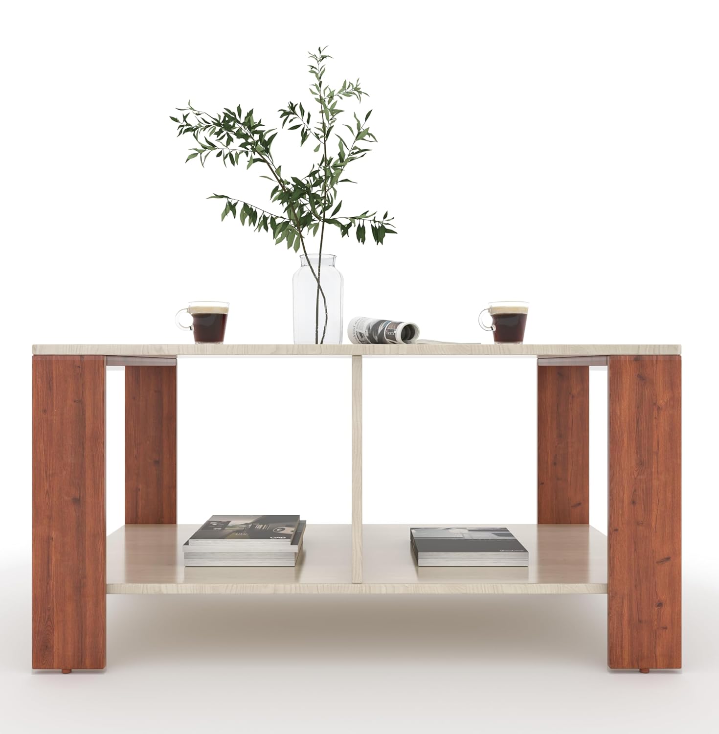 Mivo Coffee Table with Dual Shelf – Acacia Light & Pine