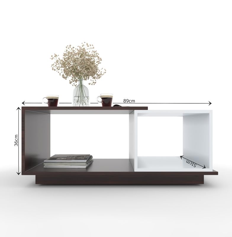 Modern TV stand with dimensions labeled on a white background