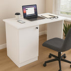 55*120*75 CM Engineered Wood Office Desk with Closed Cabinet & Storage Shelves