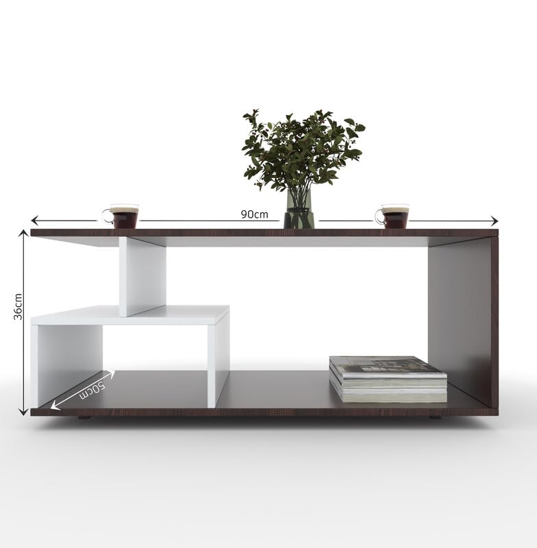 Modern coffee table with dimensions on a white background