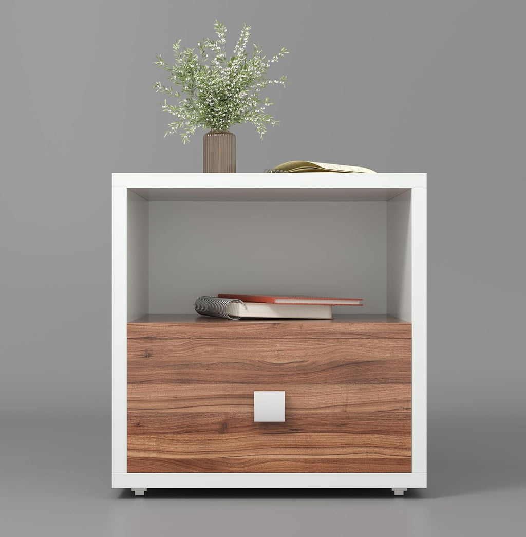 40x40x40CM Engineered Wood Larno Bedside Table with Open Shelf & Spacious Drawer
