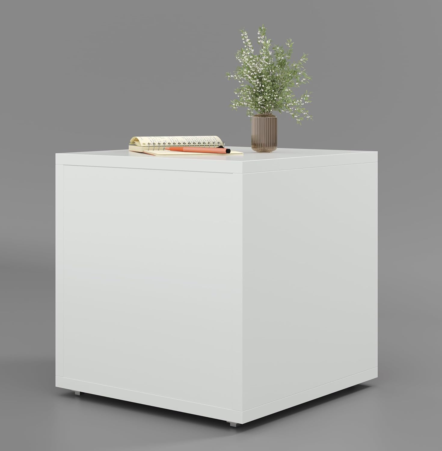 40x40x40CM Engineered Wood Larno Bedside Table with Open Shelf & Spacious Drawer