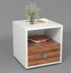 40x40x40CM Engineered Wood Larno Bedside Table with Open Shelf & Spacious Drawer