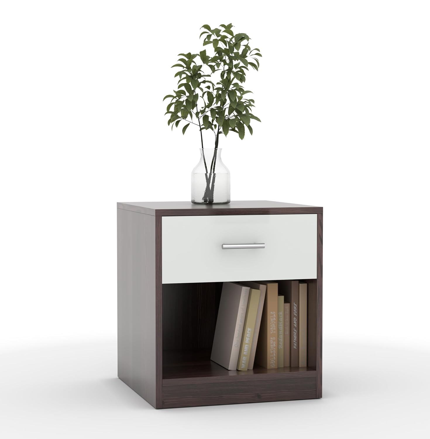 40x45x40CM Engineered Wood Uno Bedside Table with Open Shelf & Spacious Drawer