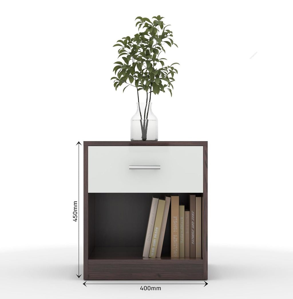 40x45x40CM Engineered Wood Uno Bedside Table with Open Shelf & Spacious Drawer