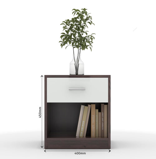 40x45x40CM Engineered Wood Uno Bedside Table with Open Shelf & Spacious Drawer