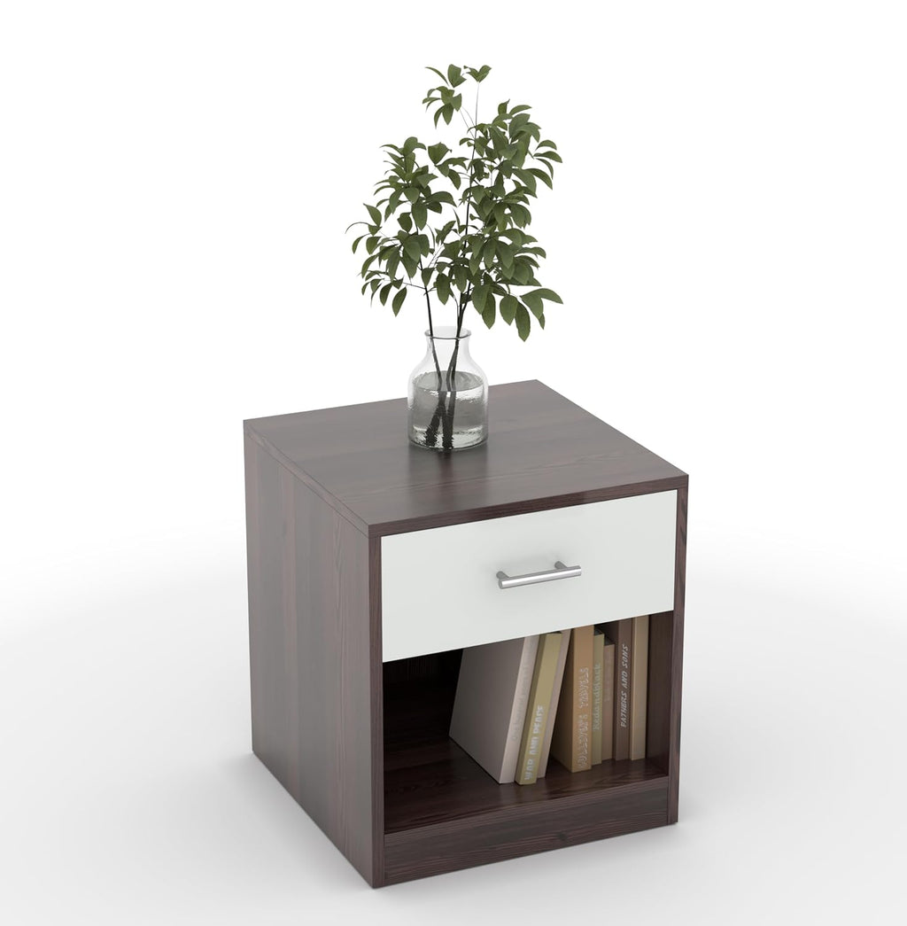 40x45x40CM Engineered Wood Uno Bedside Table with Open Shelf & Spacious Drawer