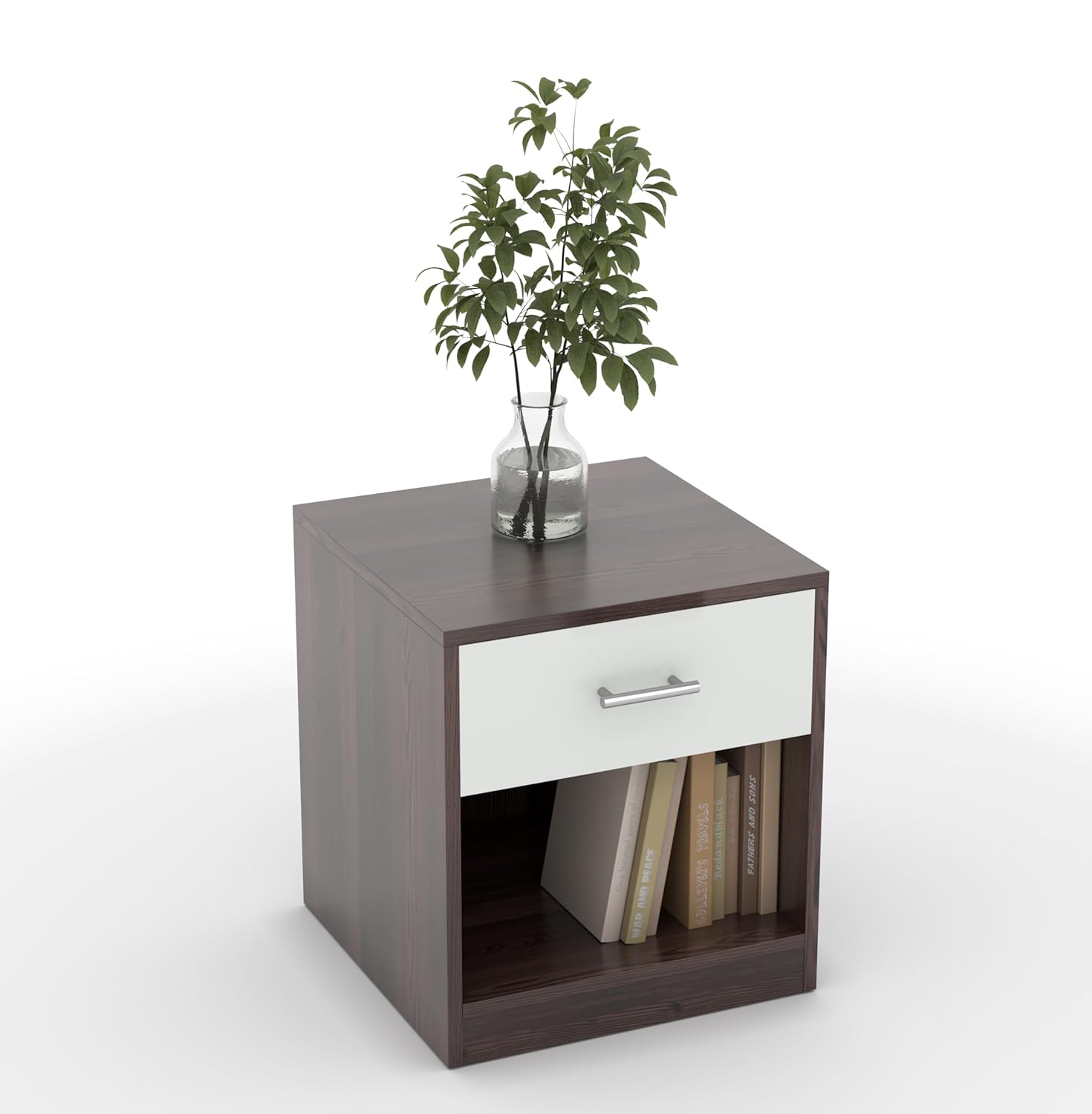 40x45x40CM Engineered Wood Uno Bedside Table with Open Shelf & Spacious Drawer