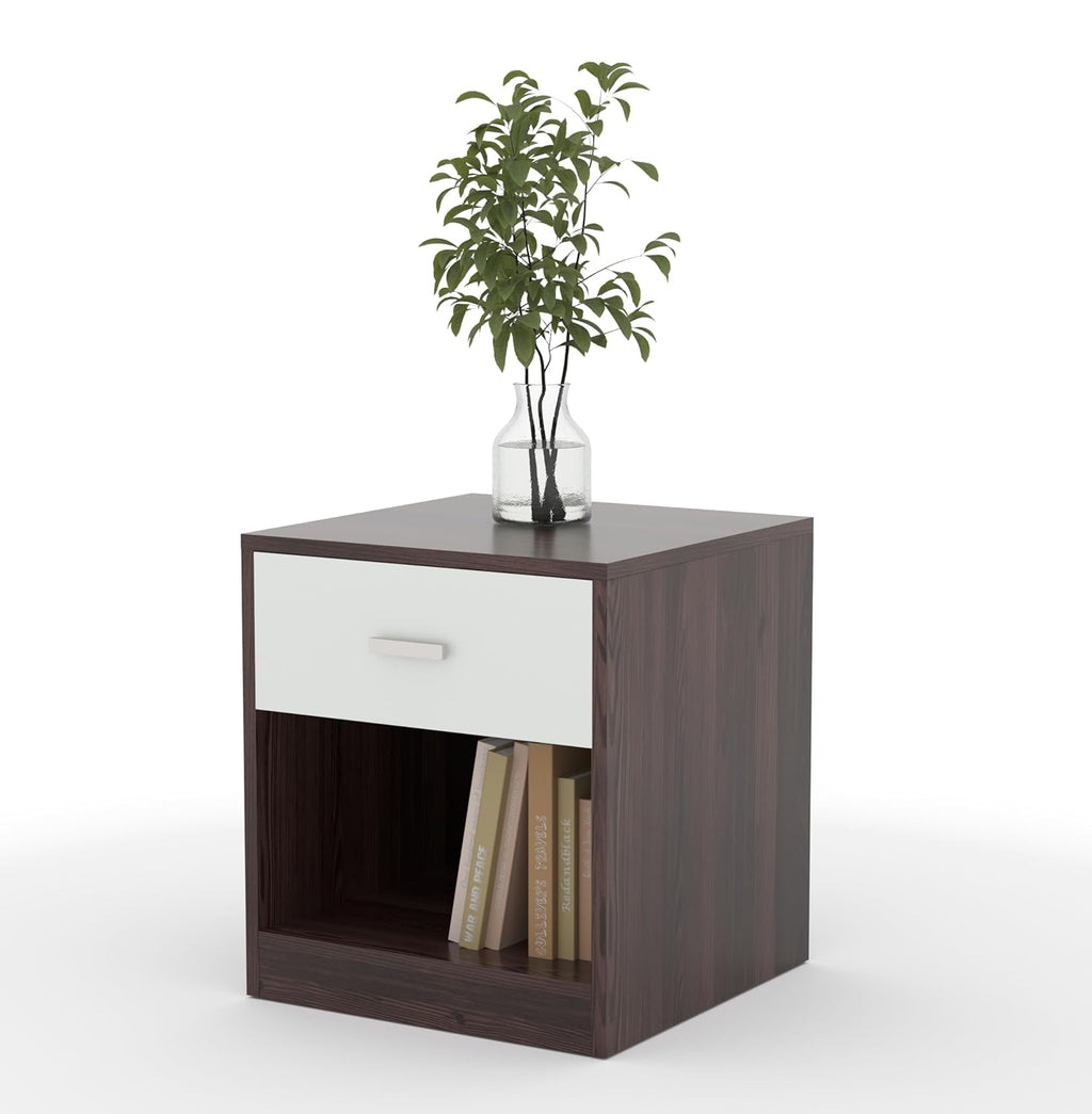 40x45x40CM Engineered Wood Uno Bedside Table with Open Shelf & Spacious Drawer