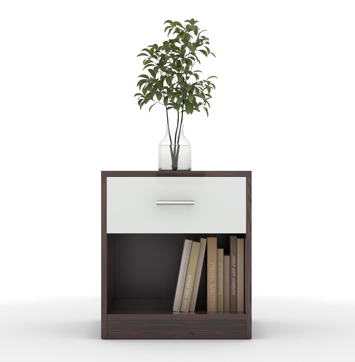 40x45x40CM Engineered Wood Uno Bedside Table with Open Shelf & Spacious Drawer