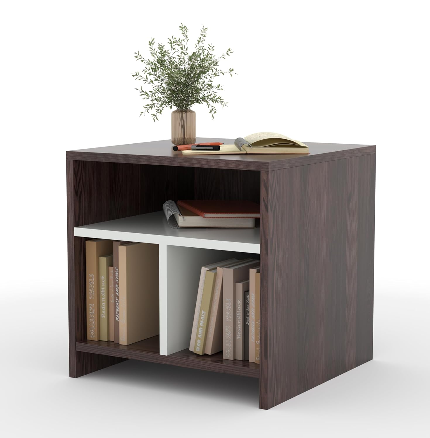 40x45x40CM Engineered Wood Urban Bedside Table with 3 Open Shelves for Storage