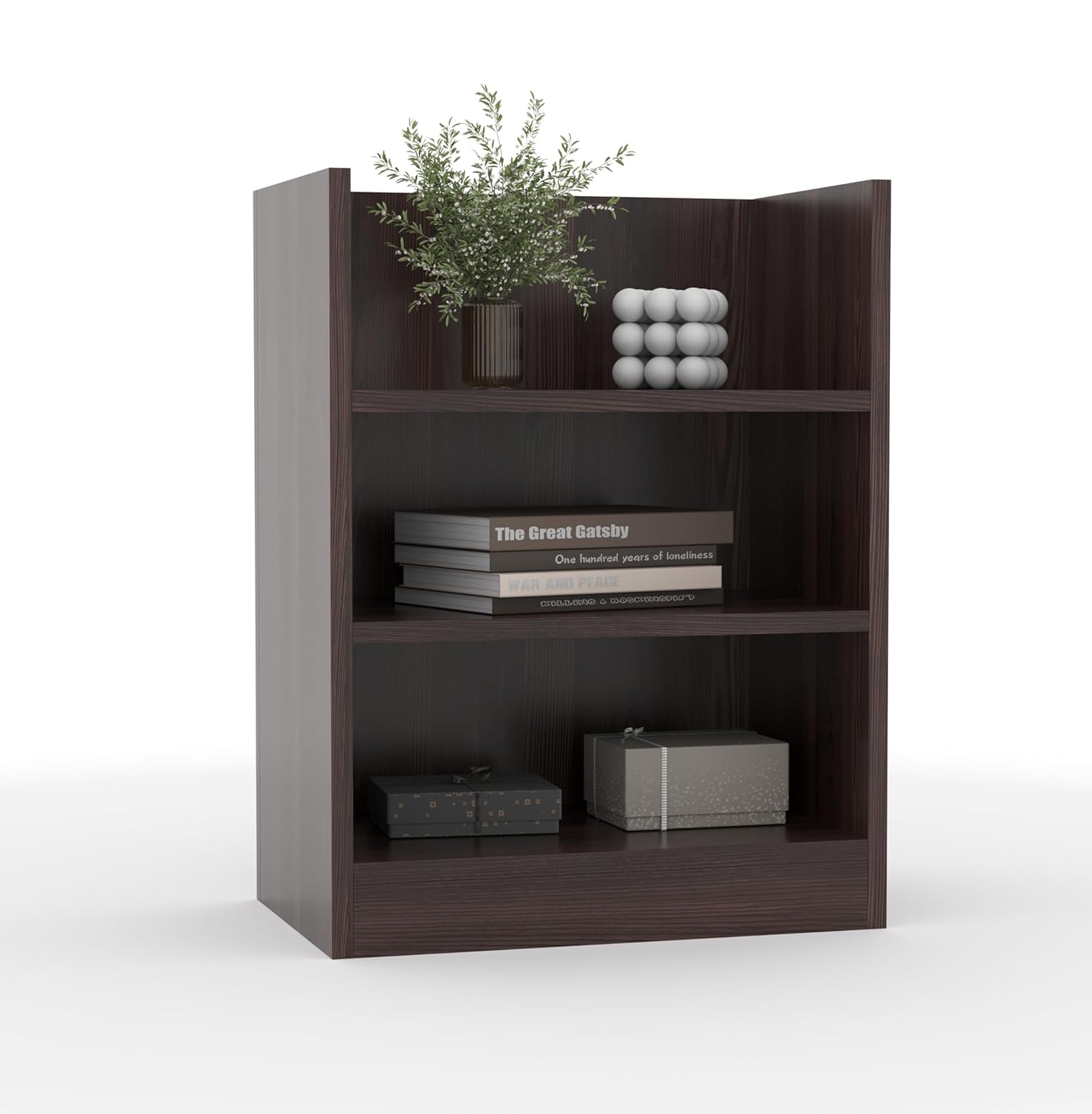 40x53x25CM Engineered Wood Square Verno Bed Side Table with 3 Open Shelves for Books