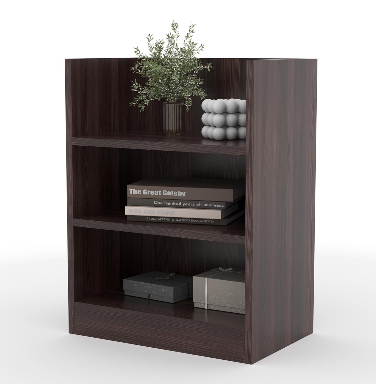 40x53x25CM Engineered Wood Square Verno Bed Side Table with 3 Open Shelves for Books