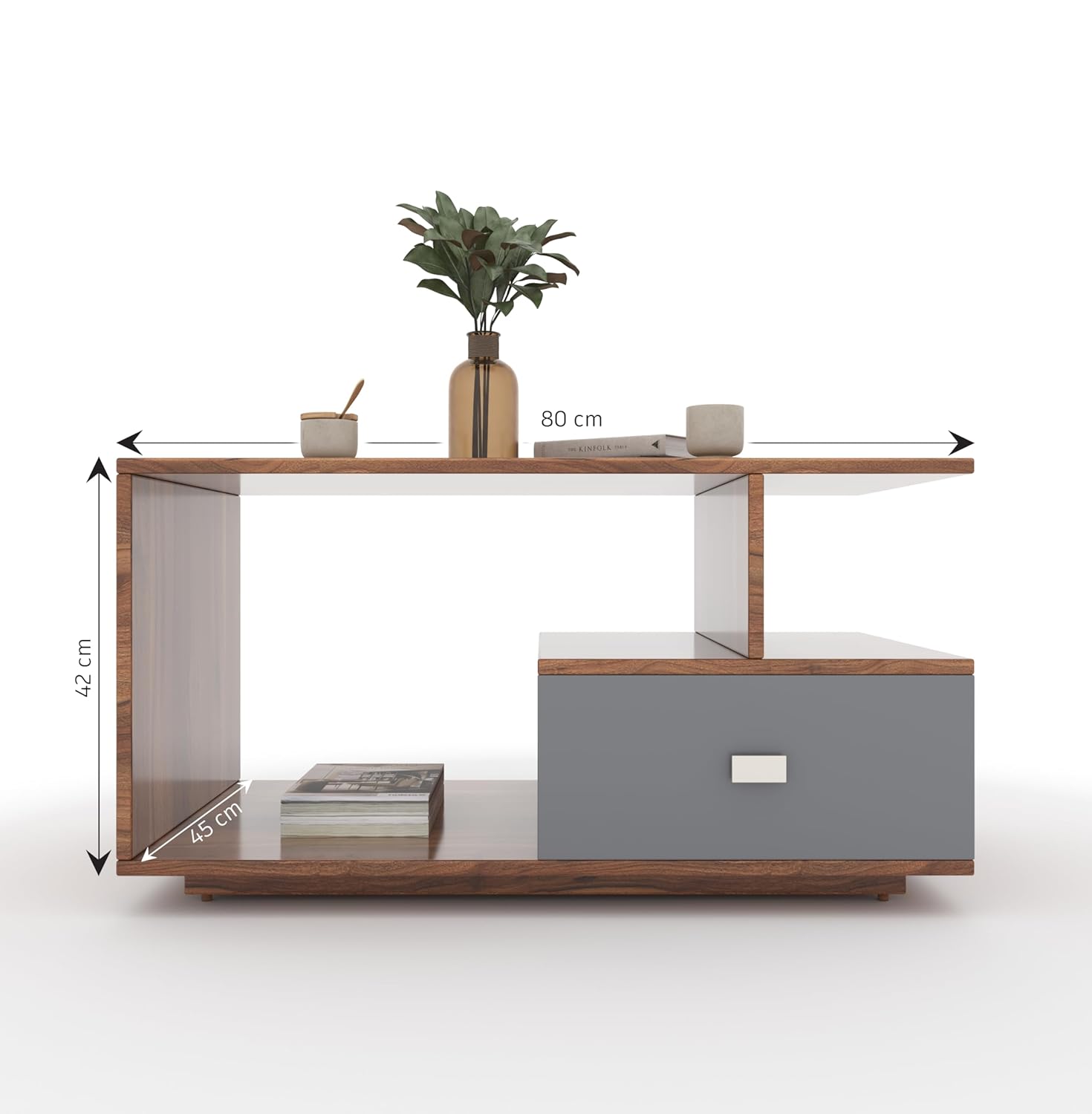 45*80*42 CM Engineered Wood Drave Coffee Table with 1 Drawer & Open Shelf
