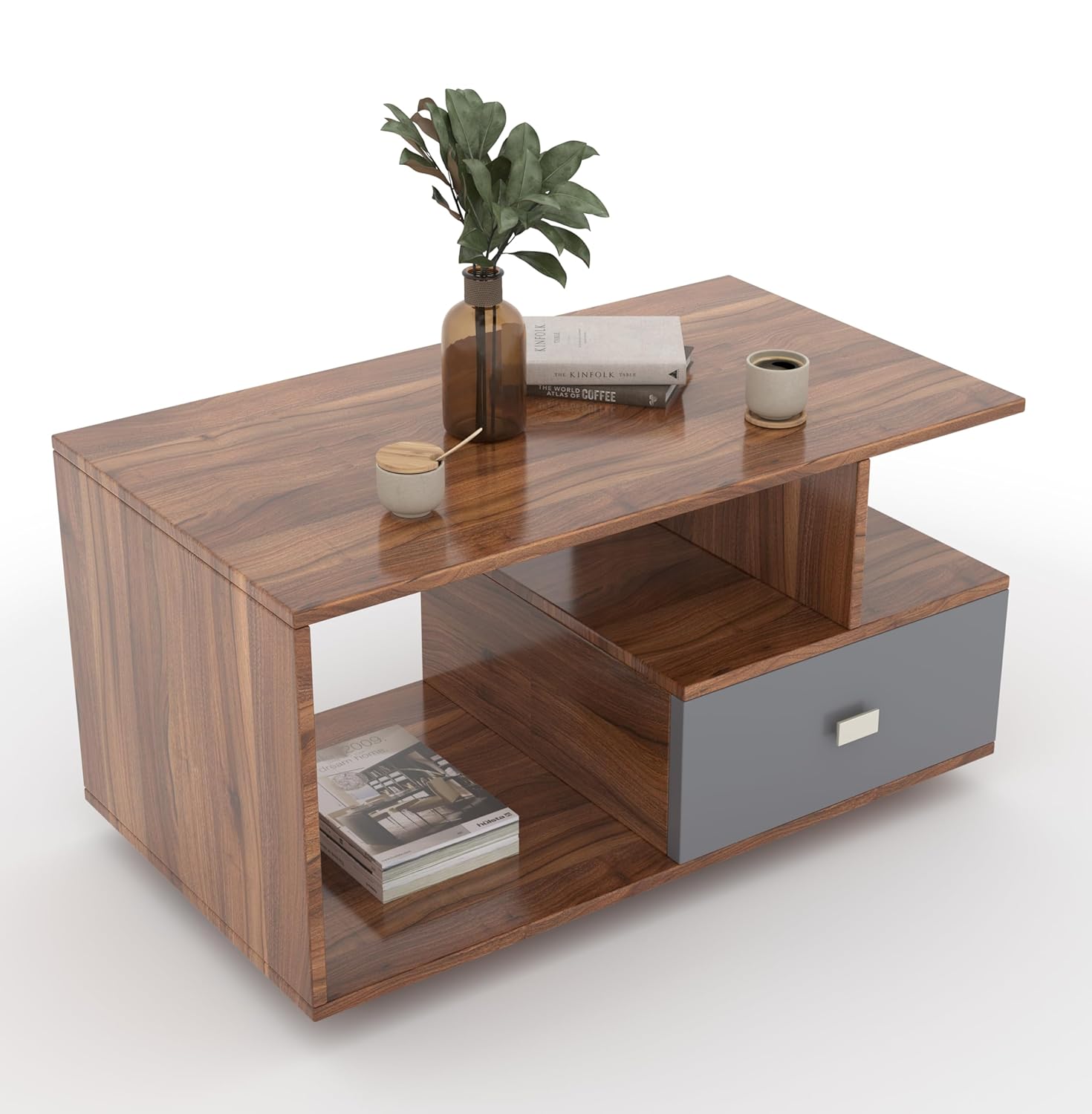 45*80*42 CM Engineered Wood Drave Coffee Table with 1 Drawer & Open Shelf