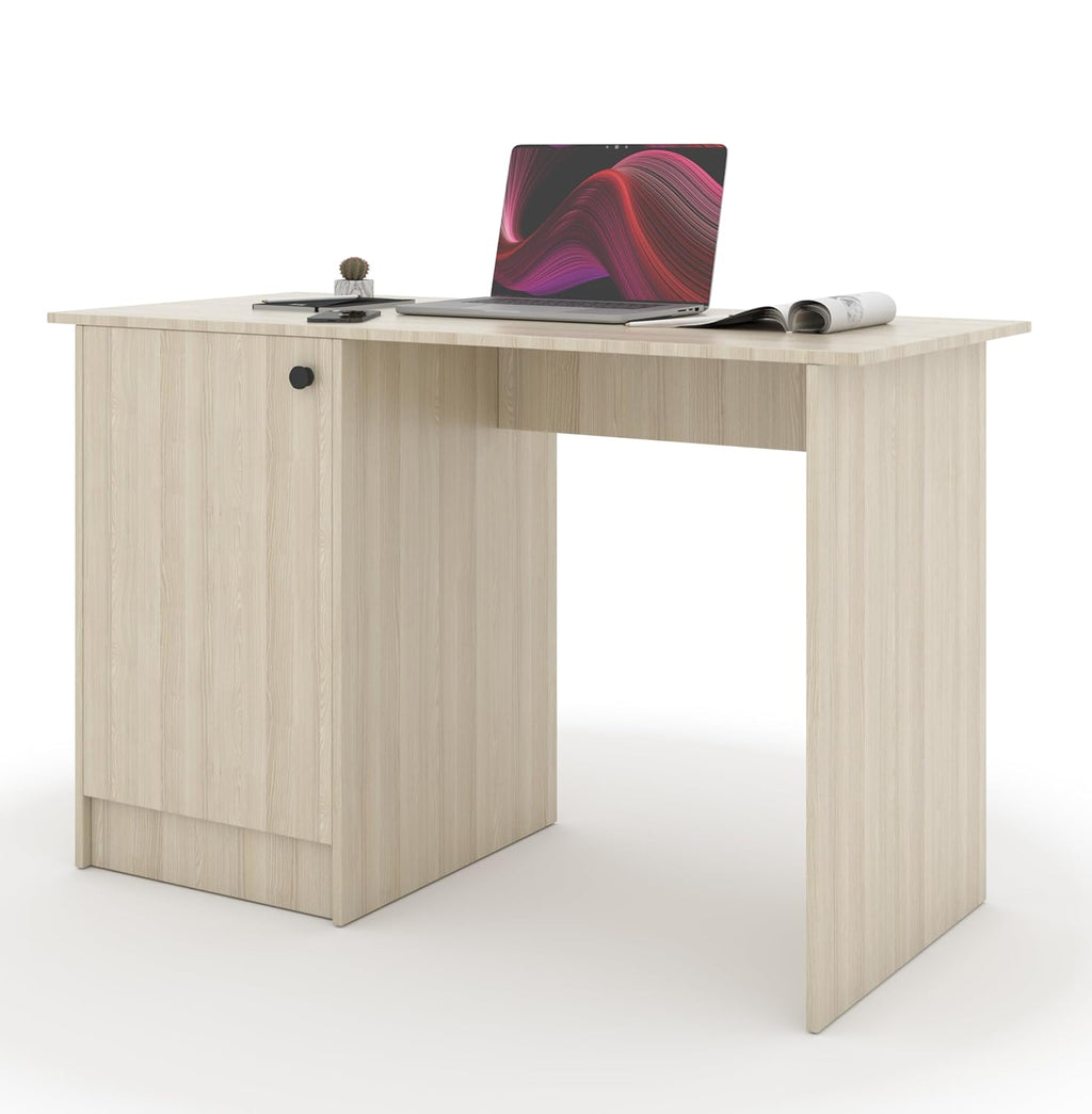 55*120*75 CM Engineered Wood Office Desk with Closed Cabinet & Storage Shelves
