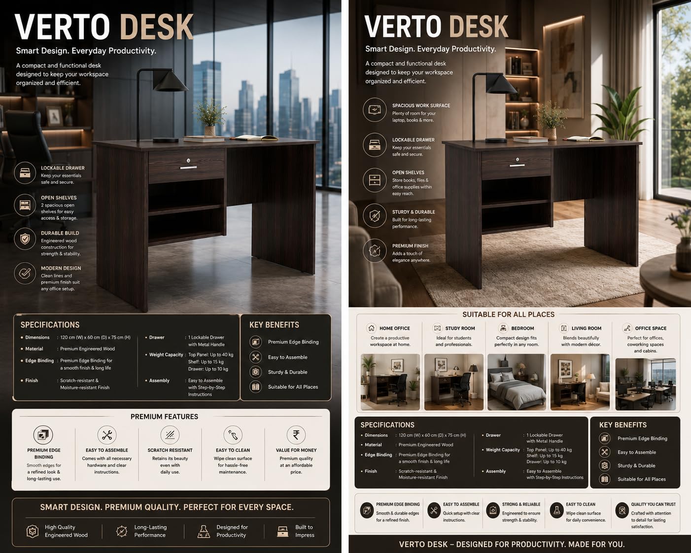 116x75x56CM Engineered Wood Verto Study & Office Table