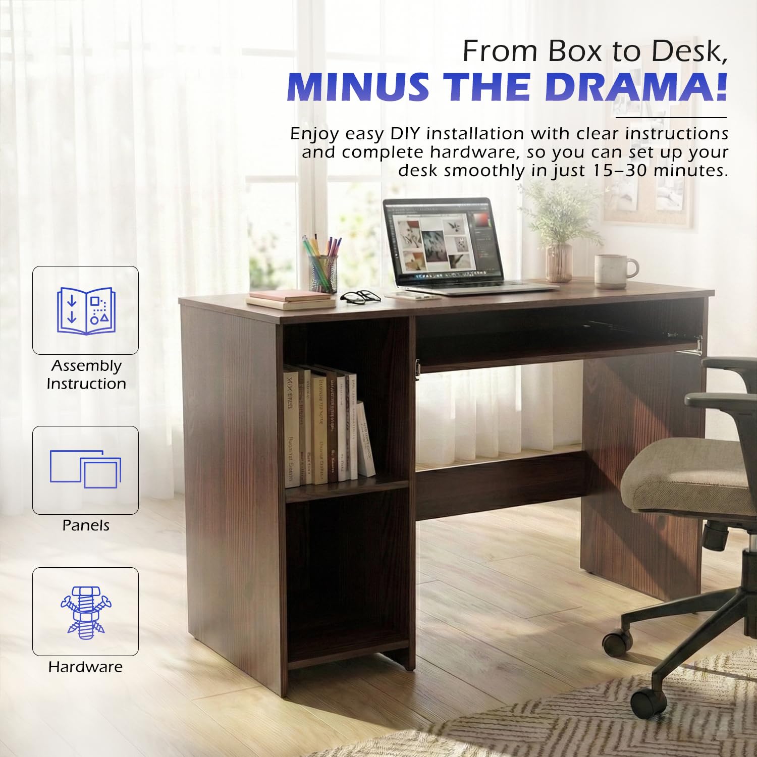 104x50x75CM Engineered Wood Study Table with Keyboard Tray